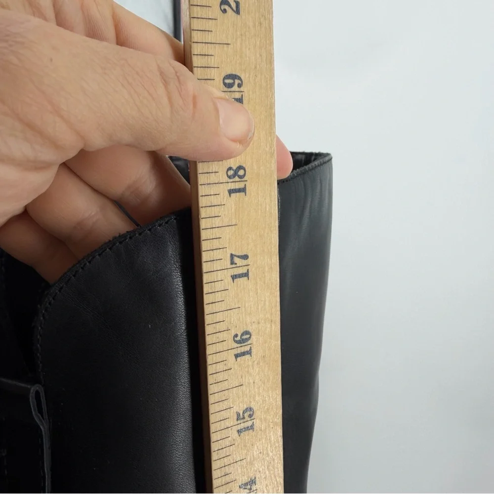 Franco Sarto Hadley Black Leather Tall Riding Boots Equestrian Flat Buckle 6‎